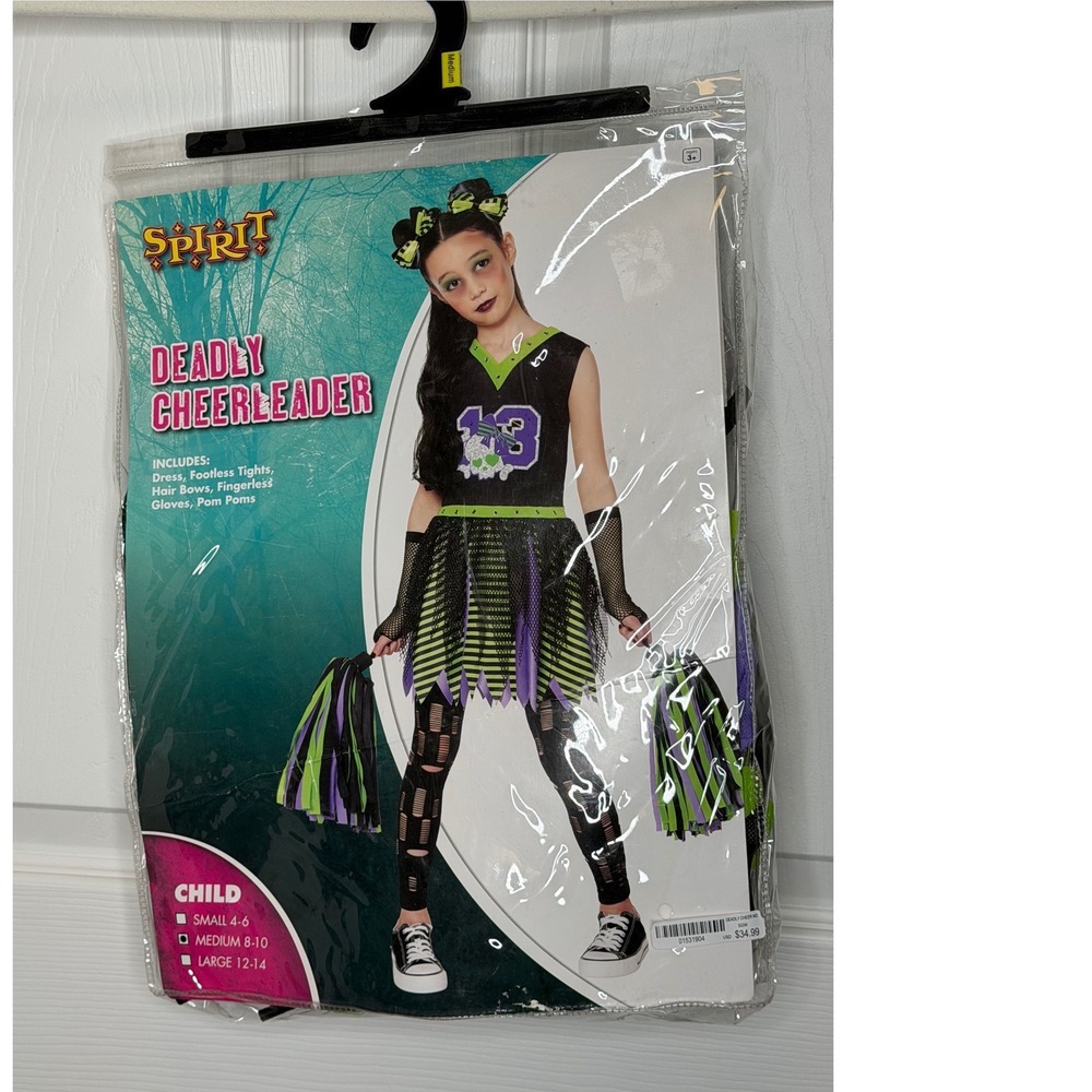 Spirit Costume Deadly Cheerleader Black Green Purple Halloween Girl Medium 8-10